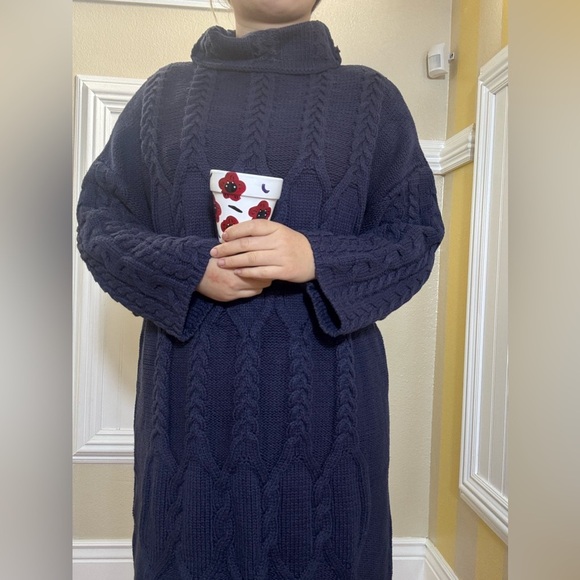 Anthropologie Cozy Blue Cable Knit Sweater Dress - Picture 7 of 9